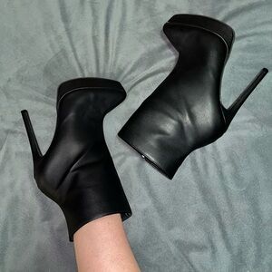 Leather ankle high heel boots